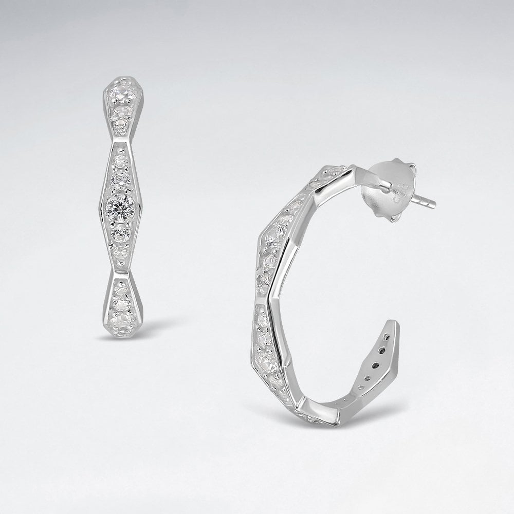 925 Sterling Silver Half Hoop Stud Earrings CZ and Crystal Jewelry