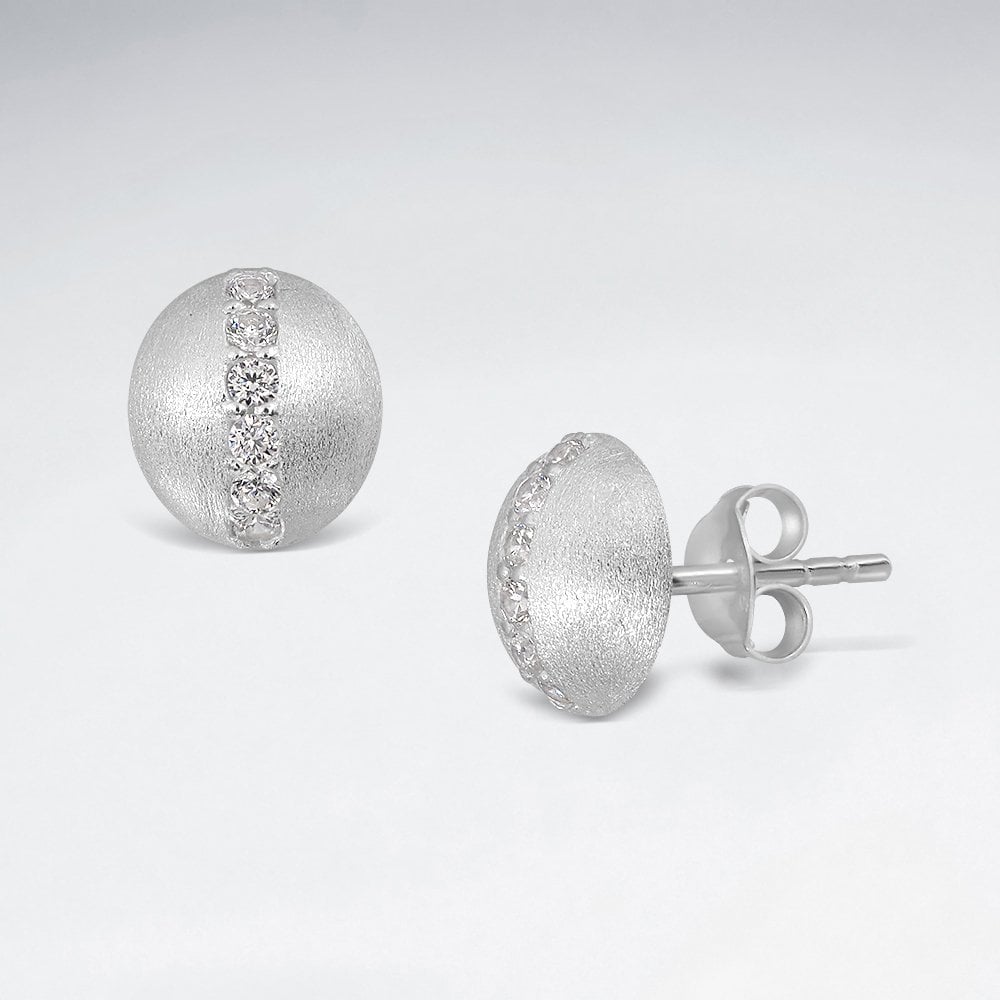 925 Sterling Silver Dome Earrings CZ and Crystal Jewelry