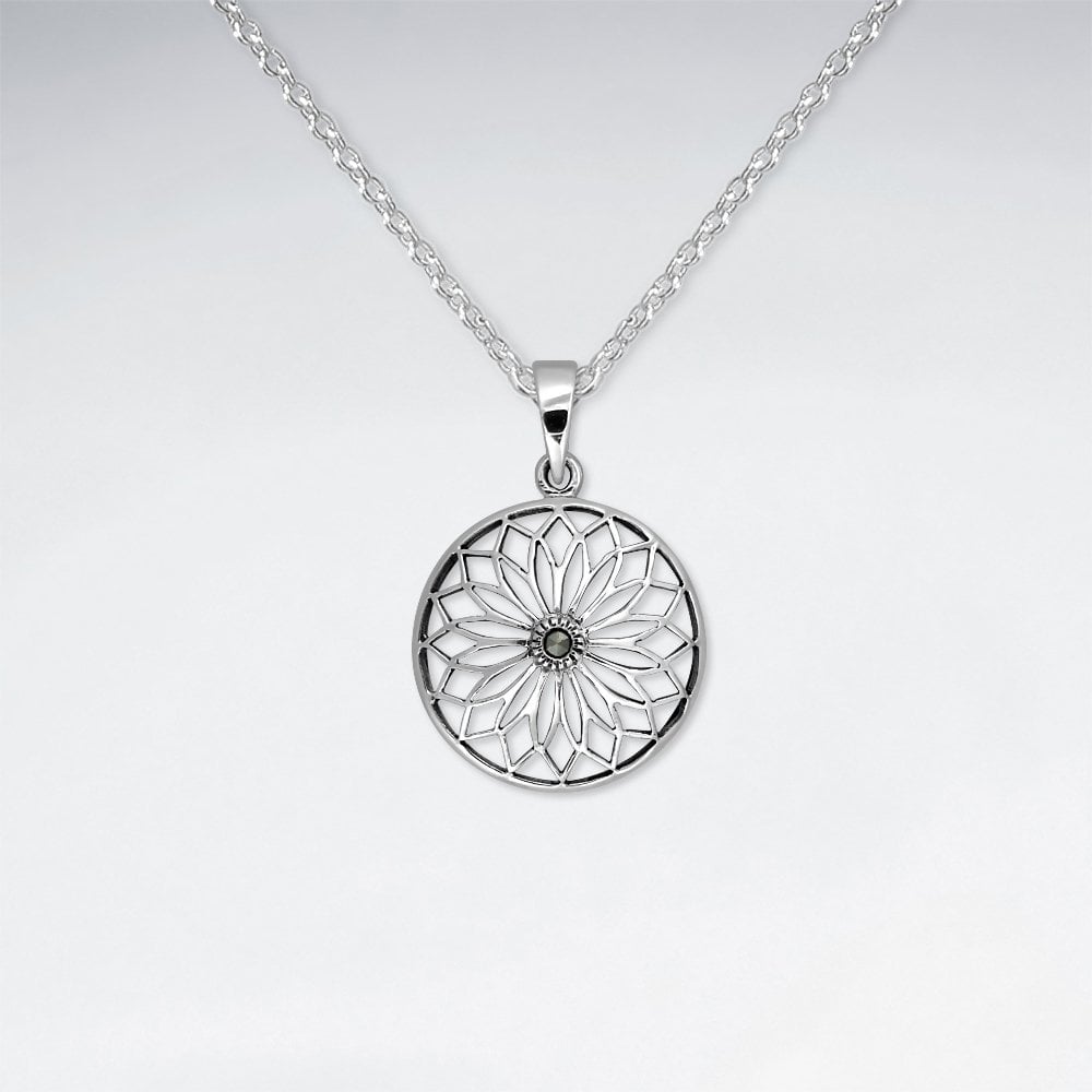 925 Sterling Silver and Gemstones Spirograph Openwork Pendant