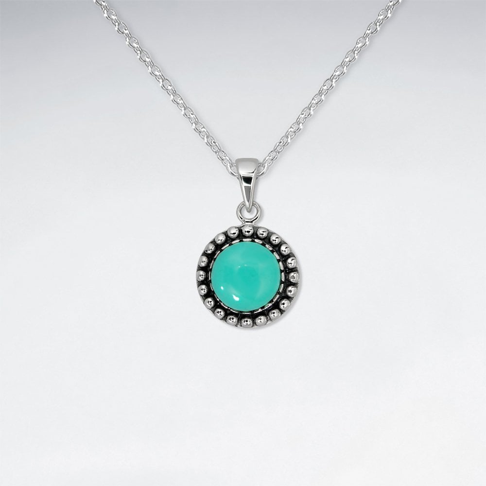 925 Sterling Silver and Gemstone Round Bali Pendant Jewelry