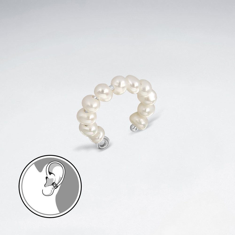 Sterling Silver Freshwater Pearl White Ear Cuffs