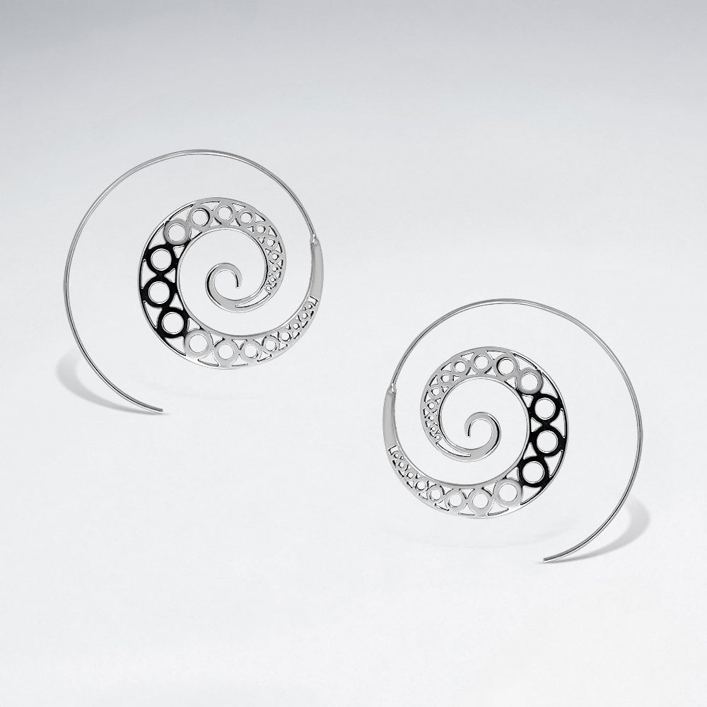 925 Sterling Silver Filigree Spiral Hoop Earrings
