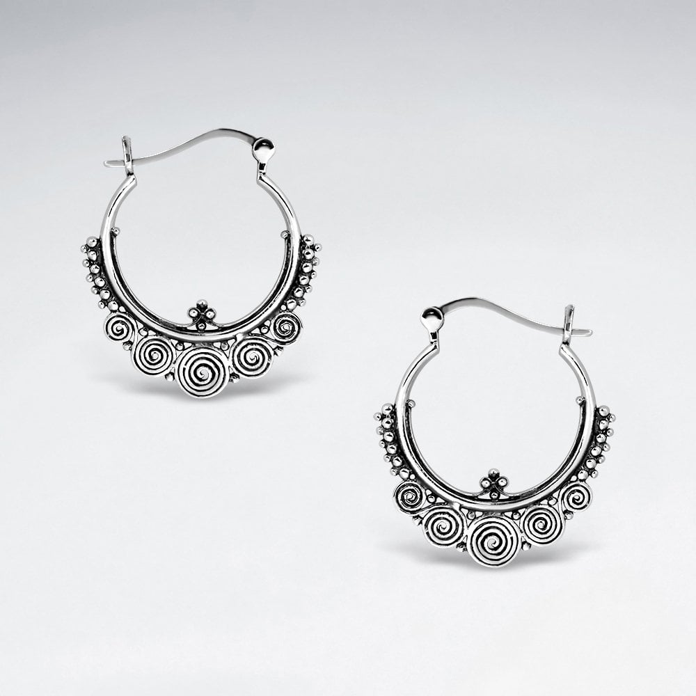 925 Sterling Silver Bali Hoop Earrings