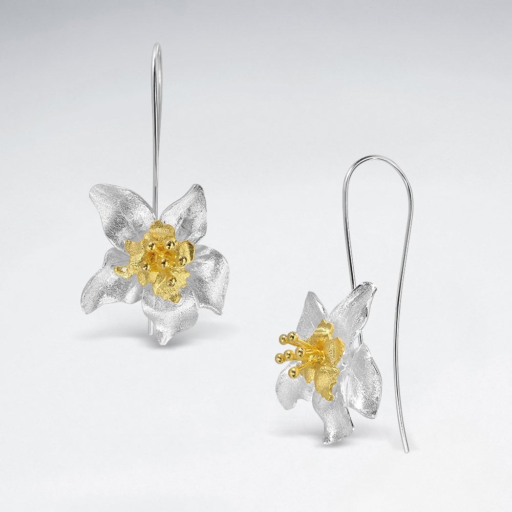 925 Sterling Silver Flower Hook Earrings