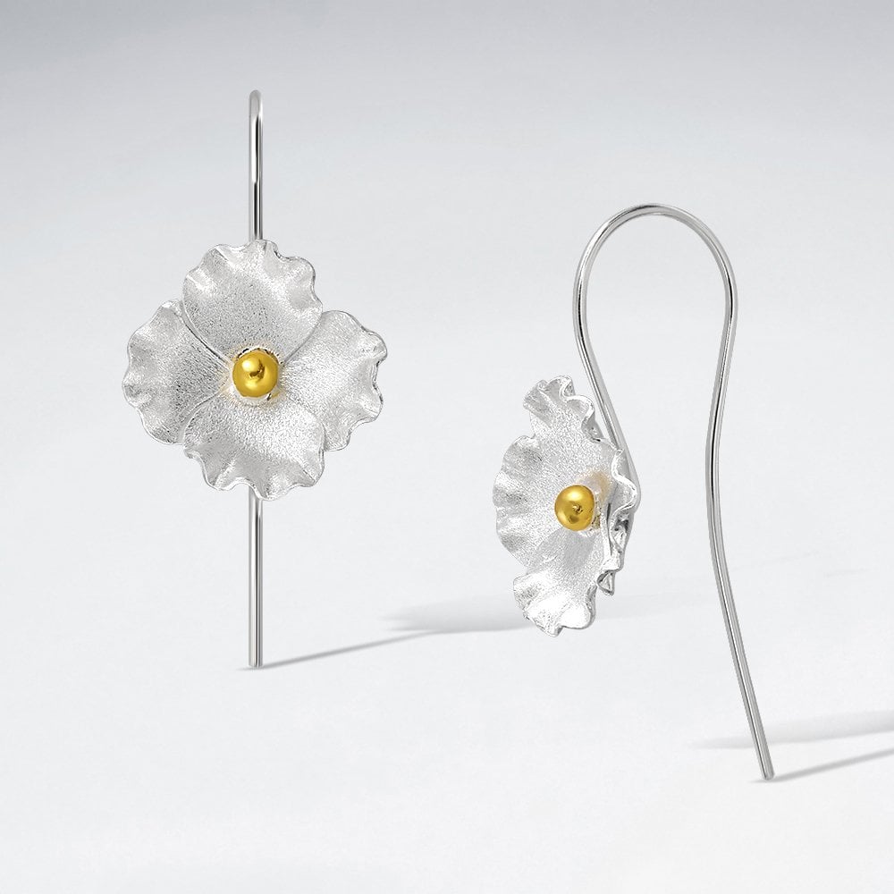 925 Sterling Silver Flower Blossom Hook Earrings