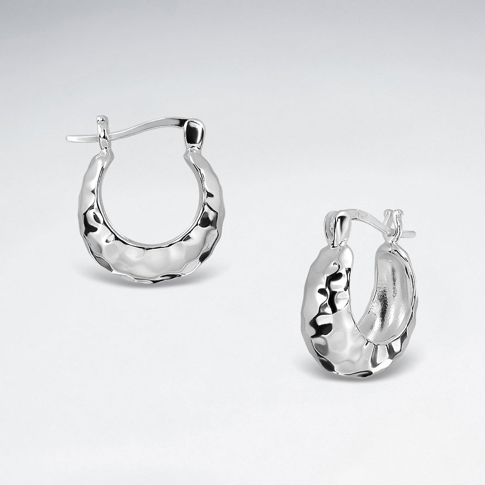 925 Sterling Silver Hammered Huggie Hoop Earrings