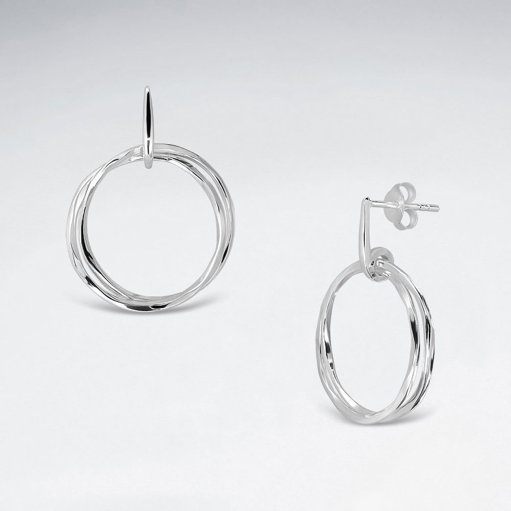 925 Sterling Silver Crisscross Hoop Stud Earrings