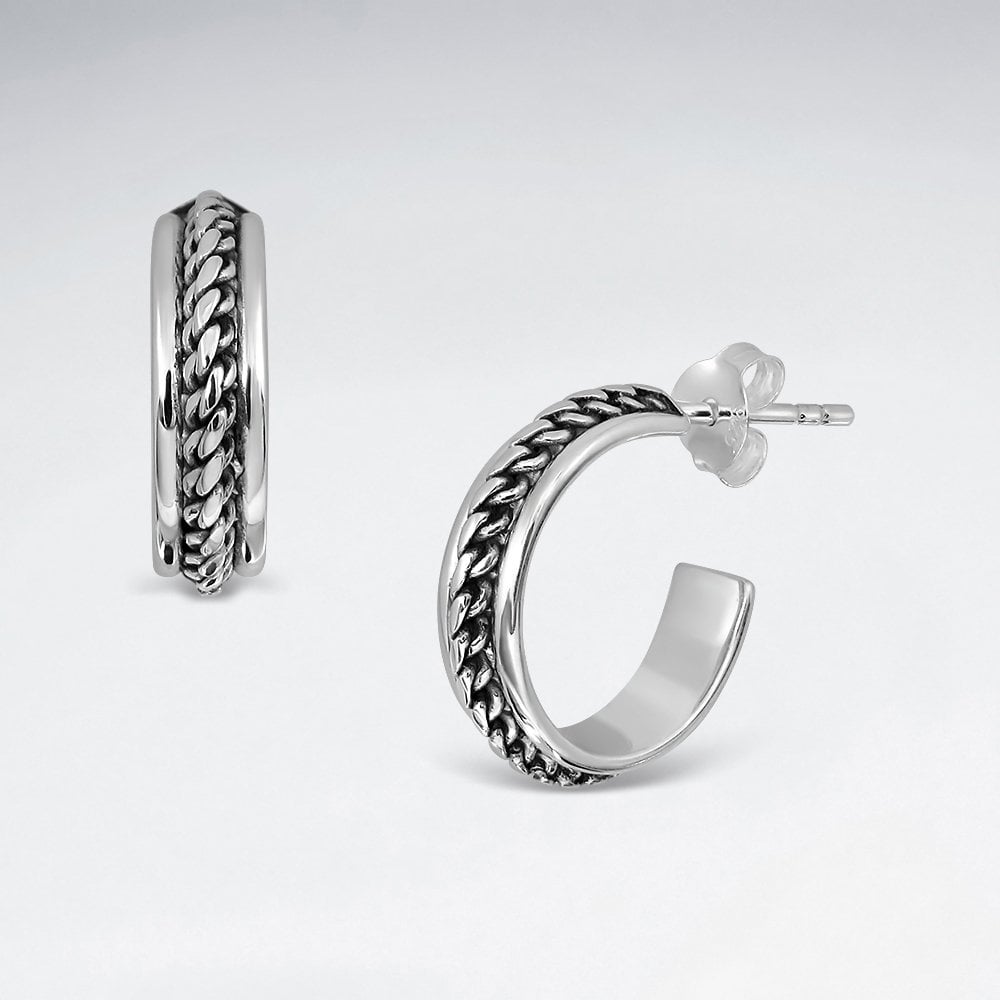 925 Sterling Silver Braided Half Hoop Stud Earrings