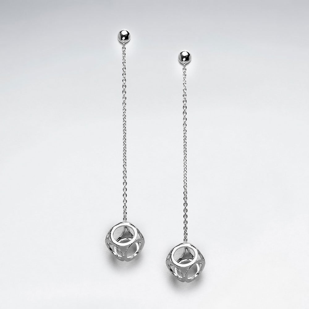 925 Sterling Silver Chandelier Openwork Ball Dangle Earrings