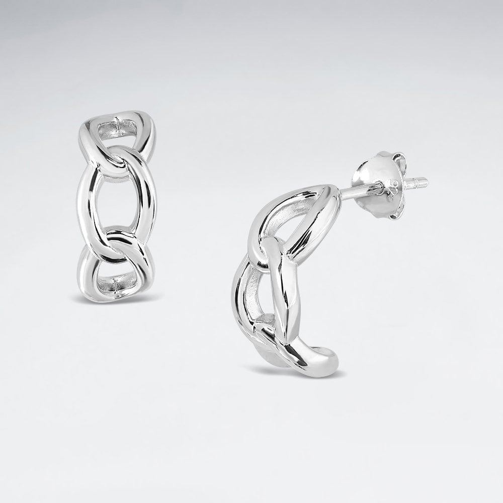 925 Sterling Silver Chain Loop Mini Hoop Stud Earrings