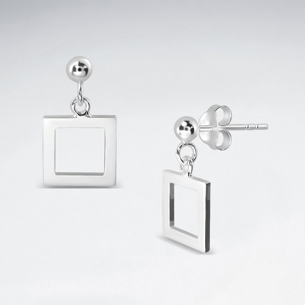925 Sterling Silver Drop Square Dangle Stud Earrings