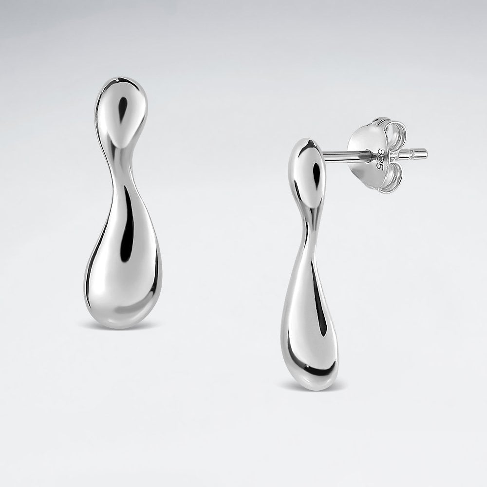 925 Sterling Silver Long Freeform Stud Earrings