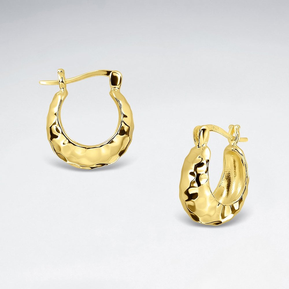 925 Sterling Silver Hammered Huggie Hoop Earrings