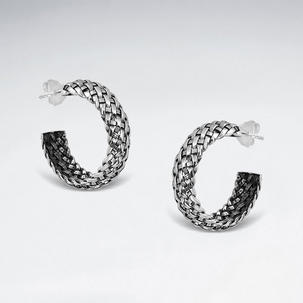 925 Sterling Silver Braided Half Hoop Stud Earrings