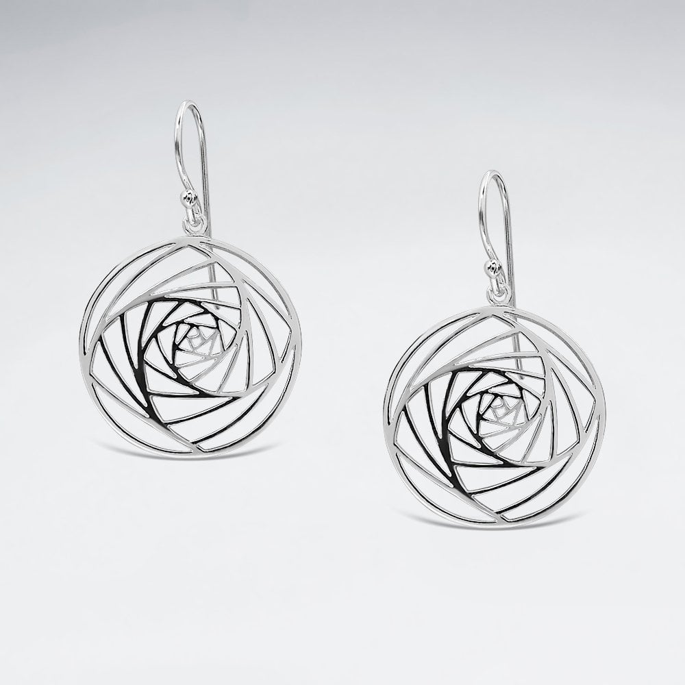 925 Sterling Silver Openwork Round Circle Dangle Hook Earrings