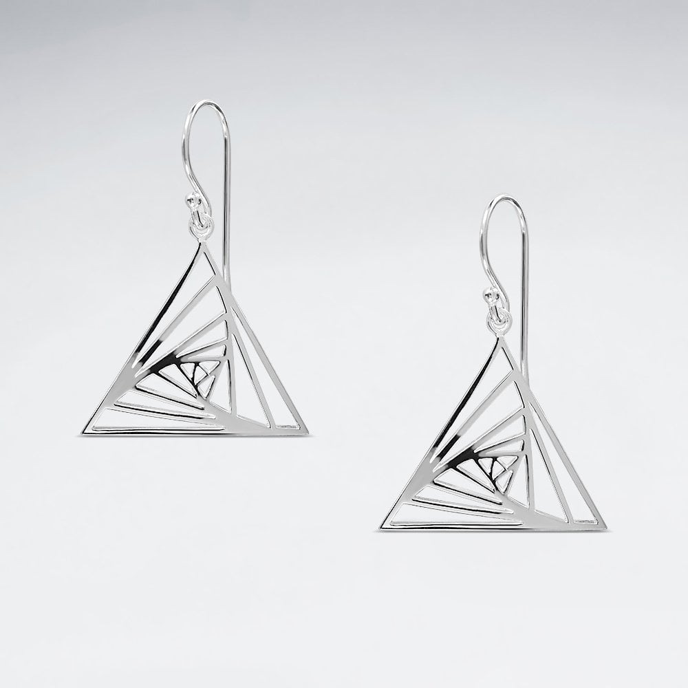 925 Sterling Silver Openwork Triangle Dangle Hook Earrings