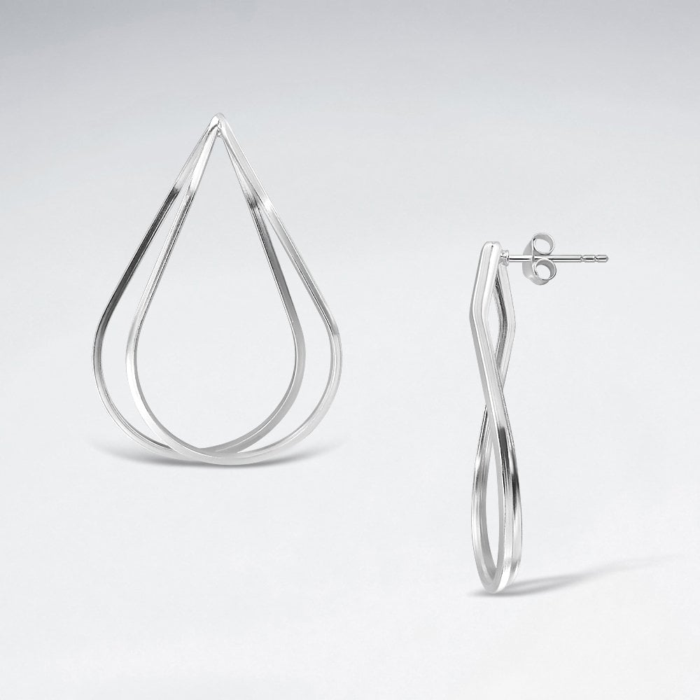 925 Sterling Silver Teardrop Openwork Stud Earrings