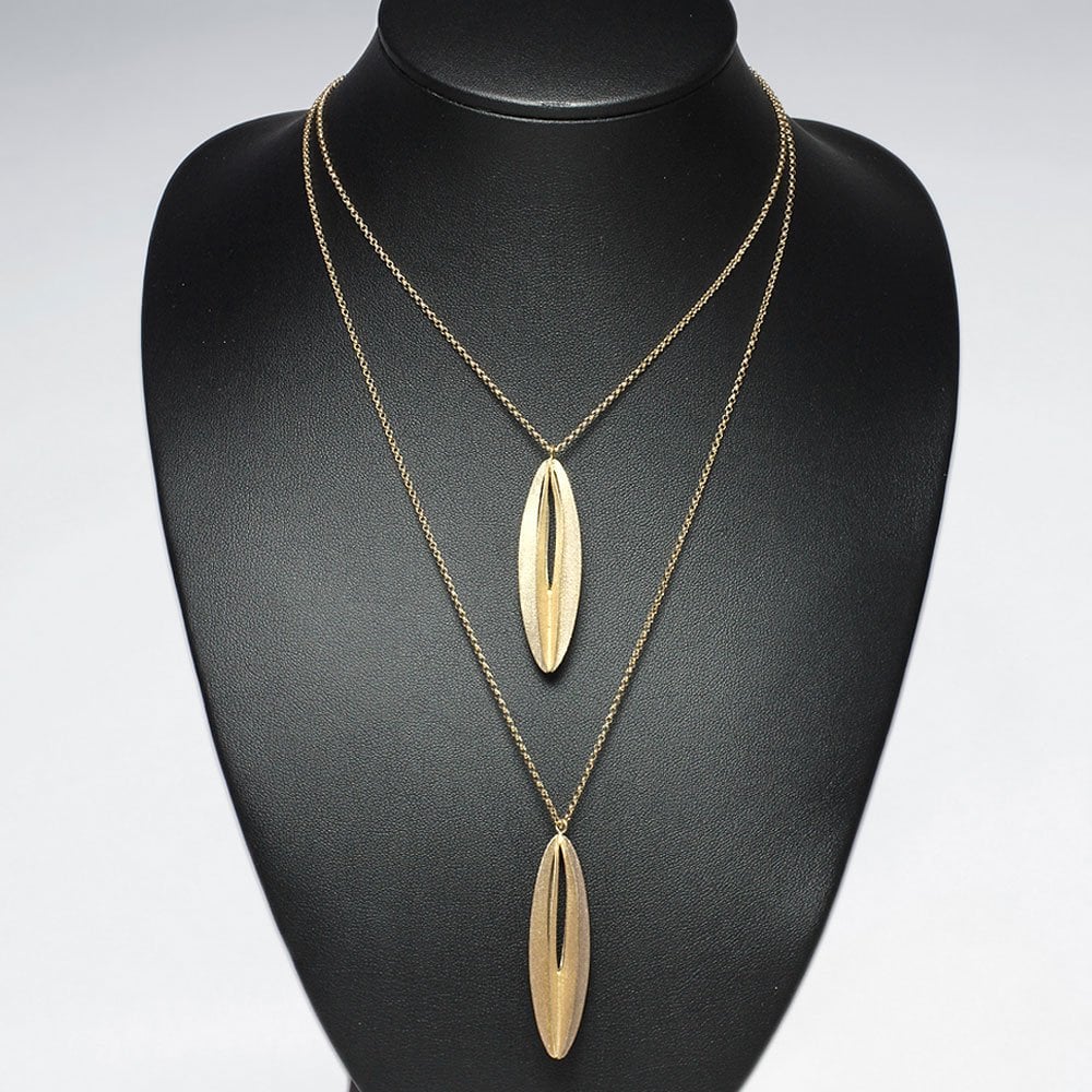 925 Sterling Silver Double Strand Oval Pendant Necklace