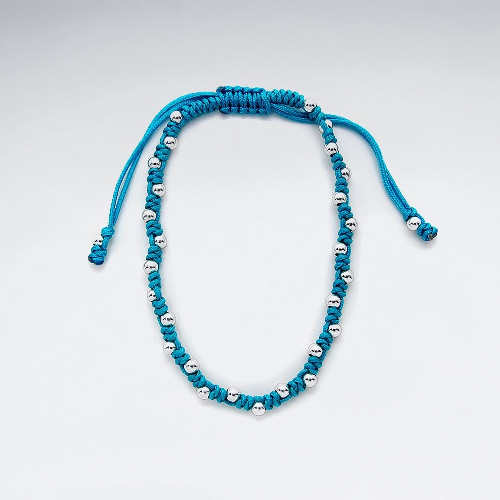 7" Adjustable Nylon Bead Ball Wrap Bracelet