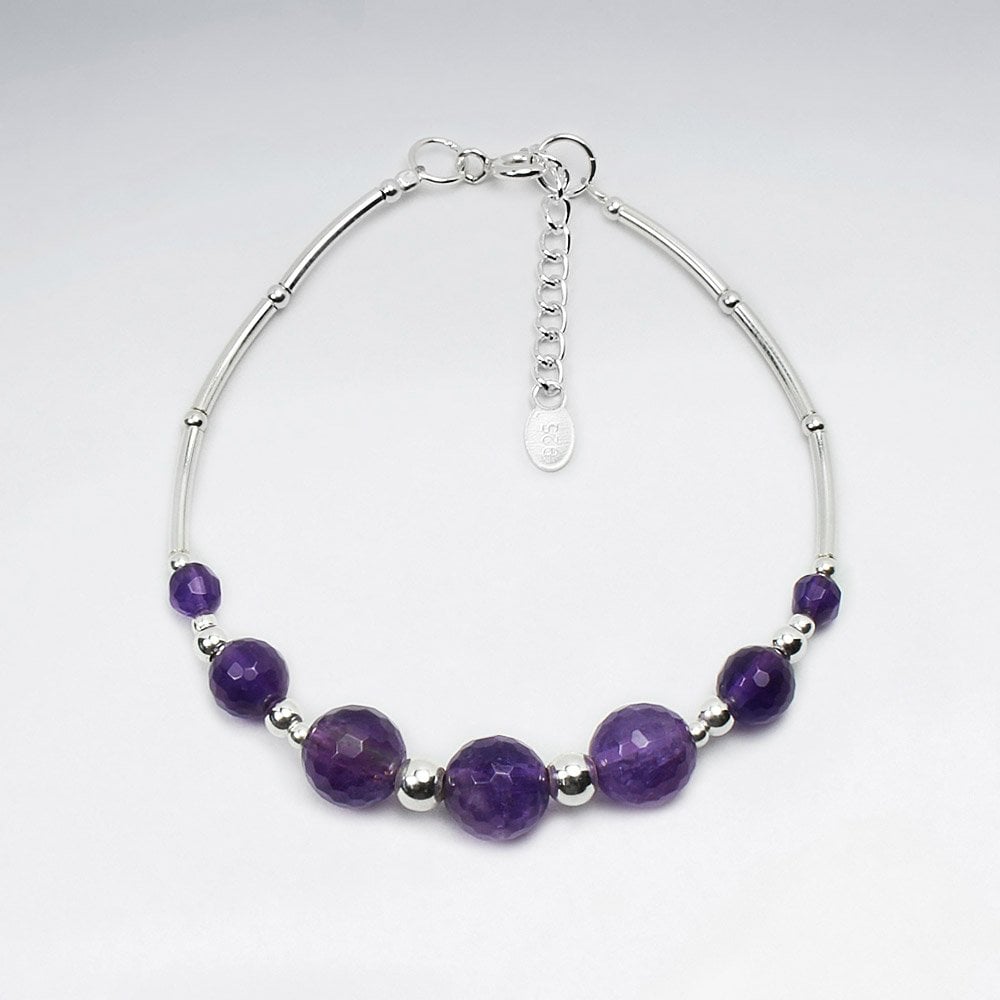 Gradual Amethyst Ball Charm Bracelet