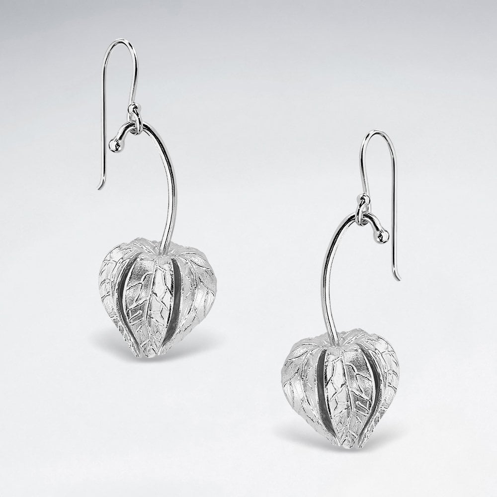 Sterling Silver Flower Leaf Dangle Earrings