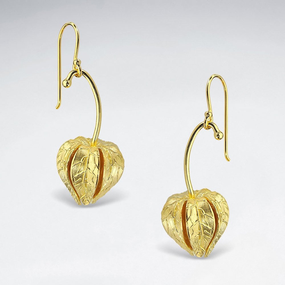 Sterling Silver Flower Leaf Dangle Earrings
