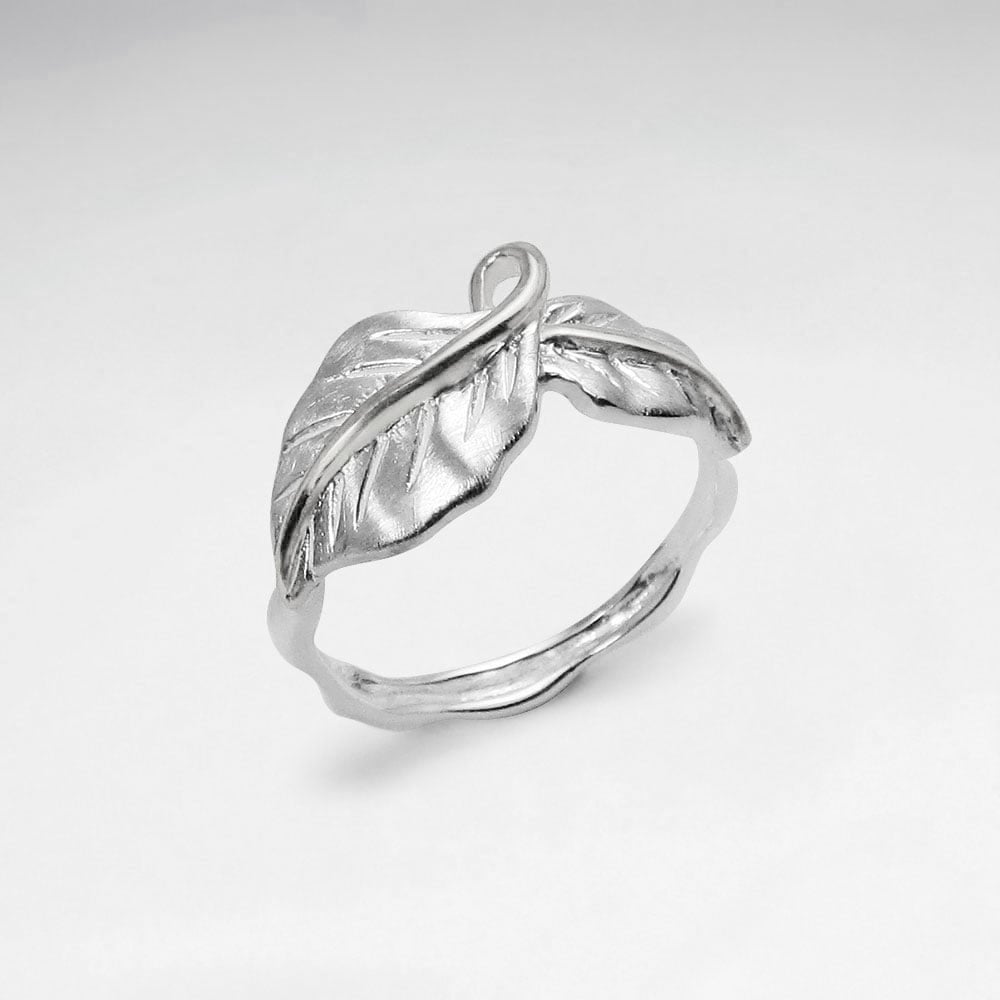 Sterling Silver Matte & High Polished Leaf Ring