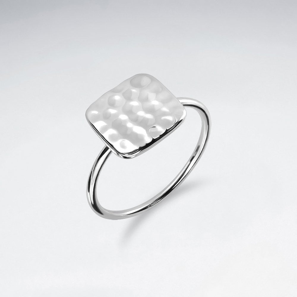 Sterling Silver Hammered Square Ring