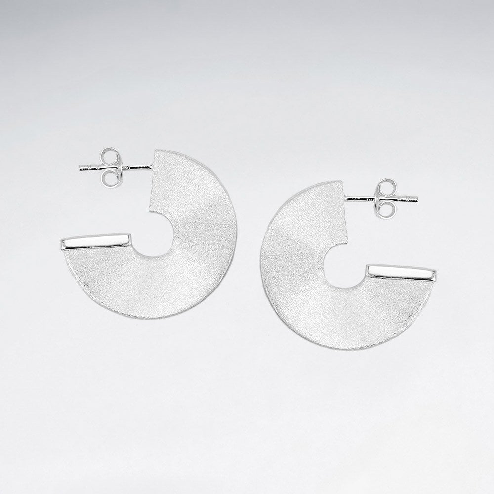Sterling Silver Chunky Half Disc Hoop Stud Earrings