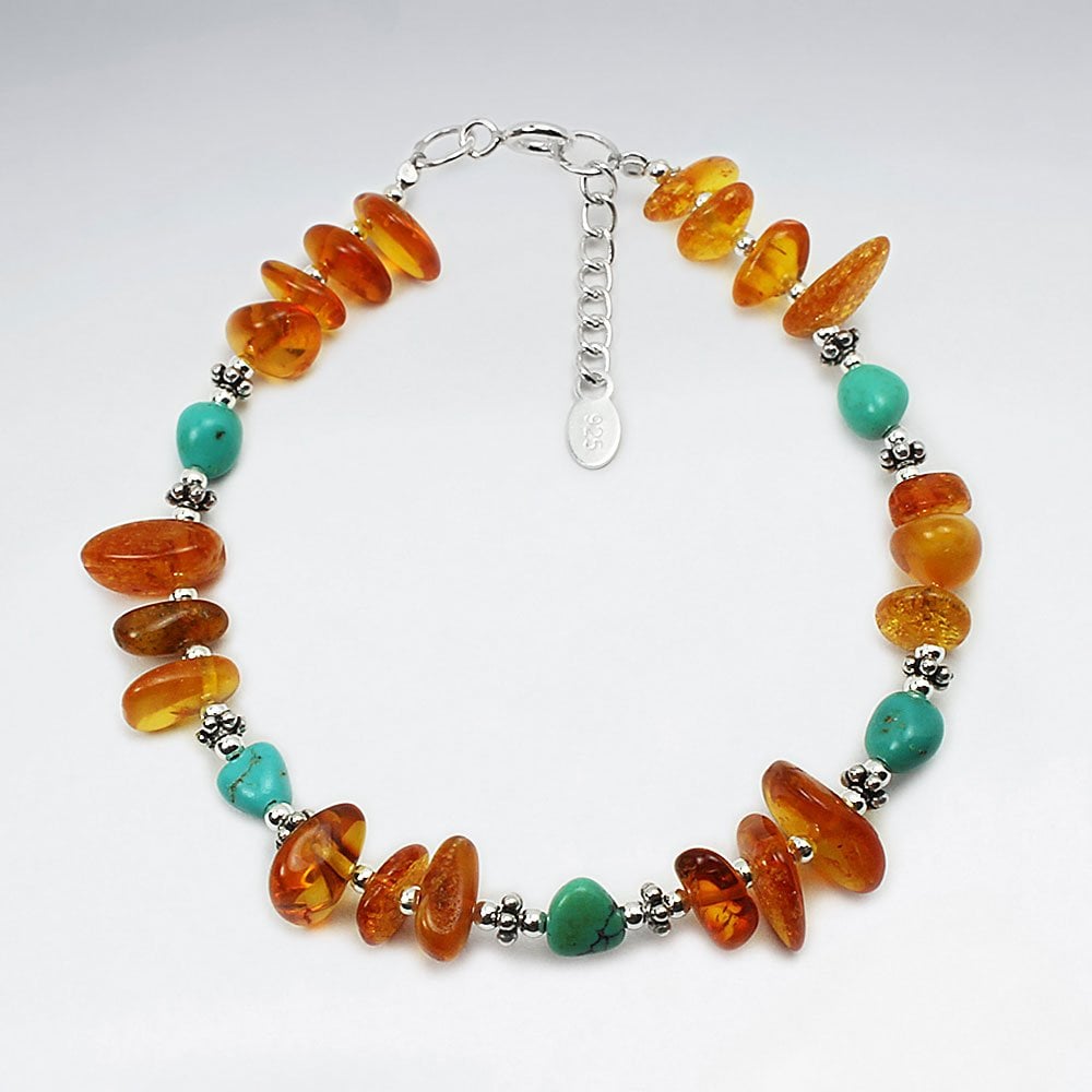 Chunky Sterling Silver Bracelet with Amber Gemstones