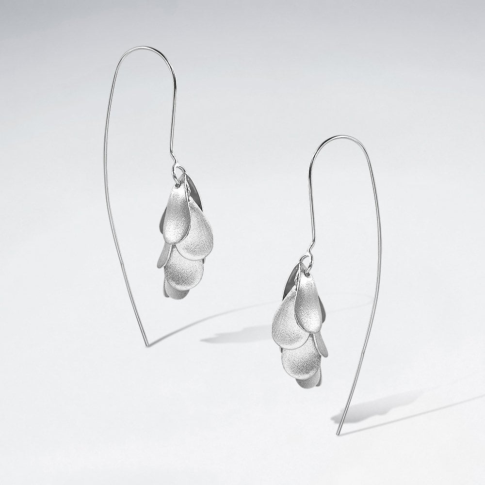 Matte Silver Teardrop Cascade Threader Earrings