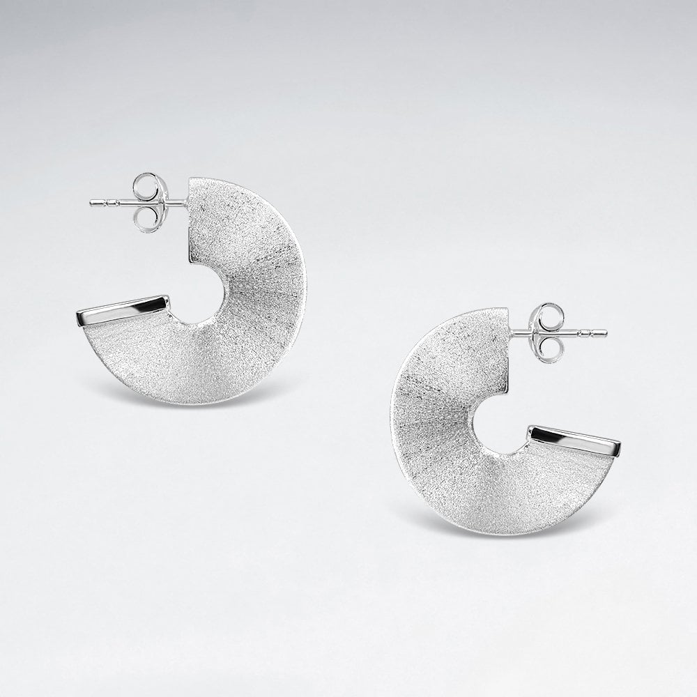 Sterling Silver Chunky Half Disc Hoop Stud Earrings