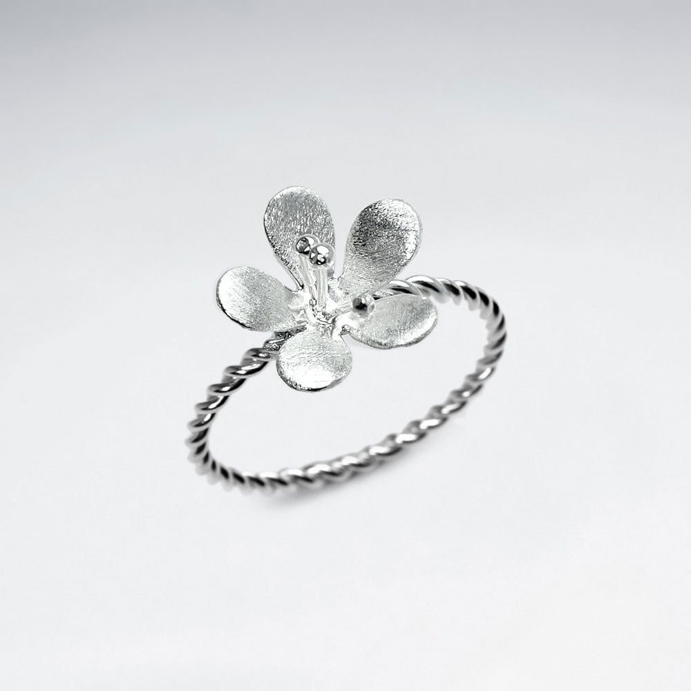 Sterling Silver Twist Band Flower Ring