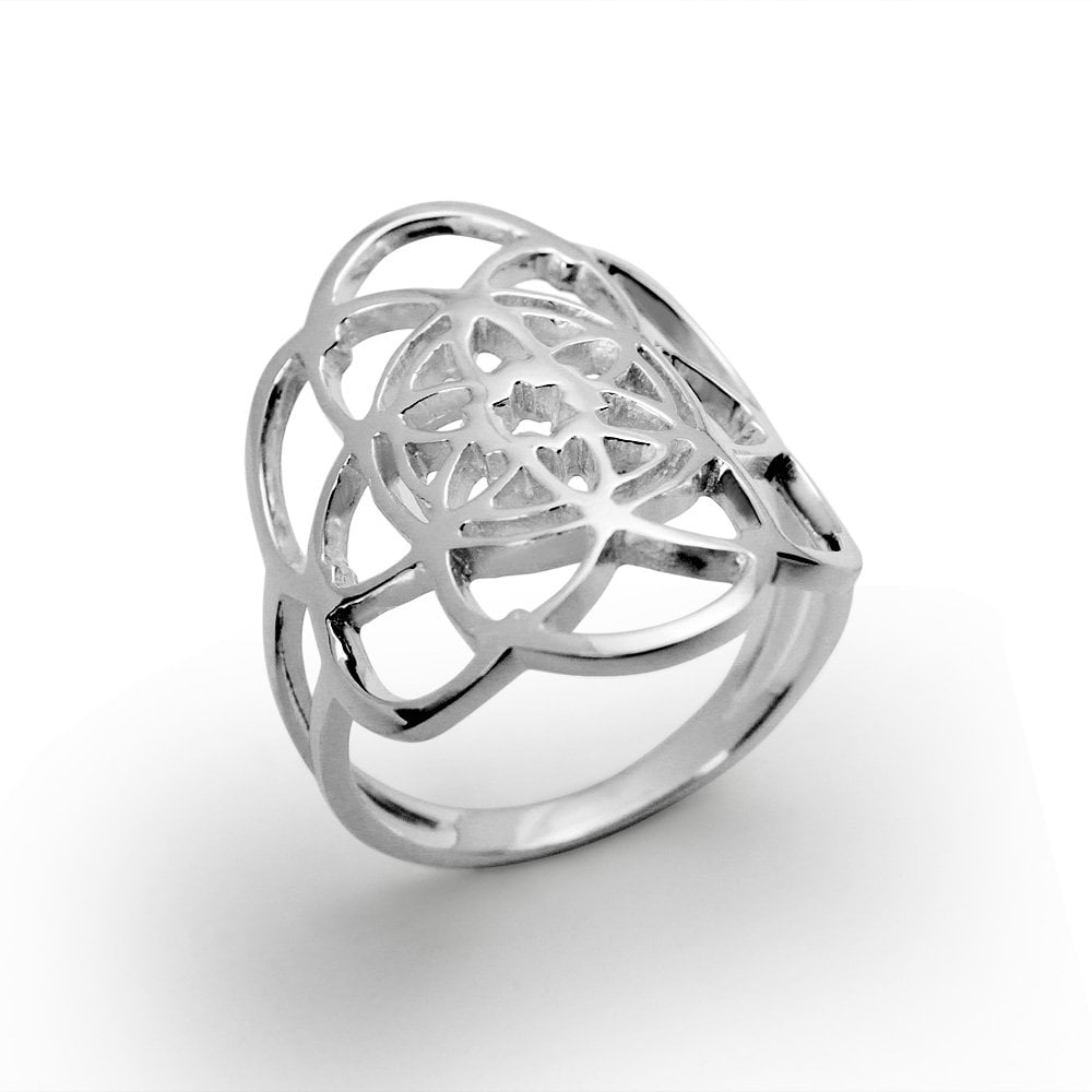 Flower Of Life Curve Wrap Silver Ring