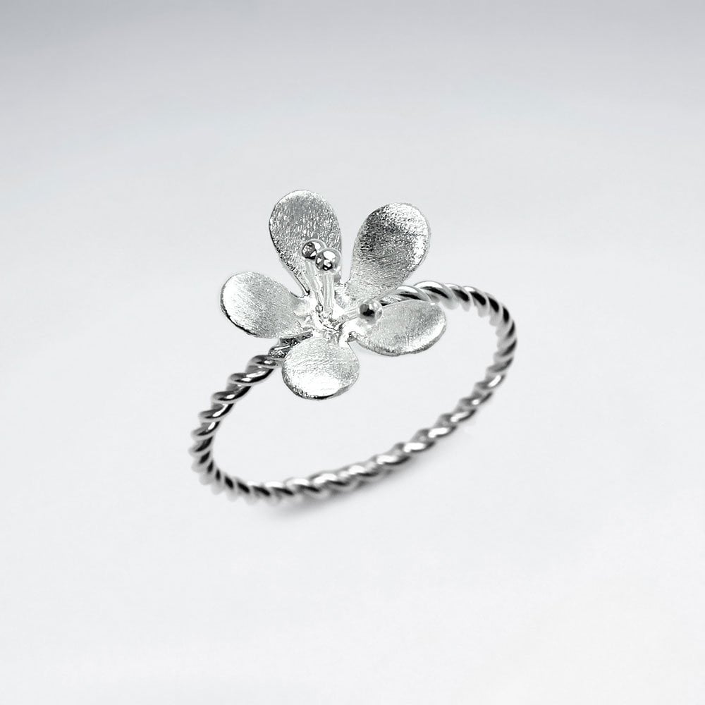 Sterling Silver Twist Band Flower Ring