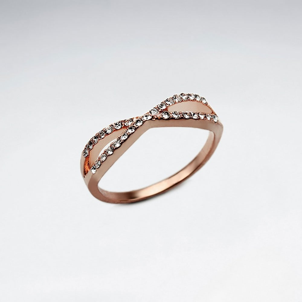 Sterling Silver Criss-Cross With Crystal Ring