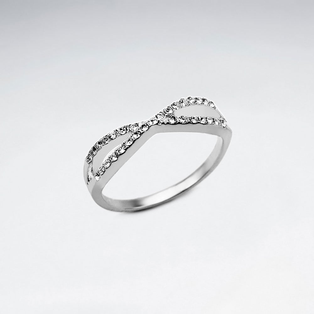 Sterling Silver Criss-Cross With Crystal Ring