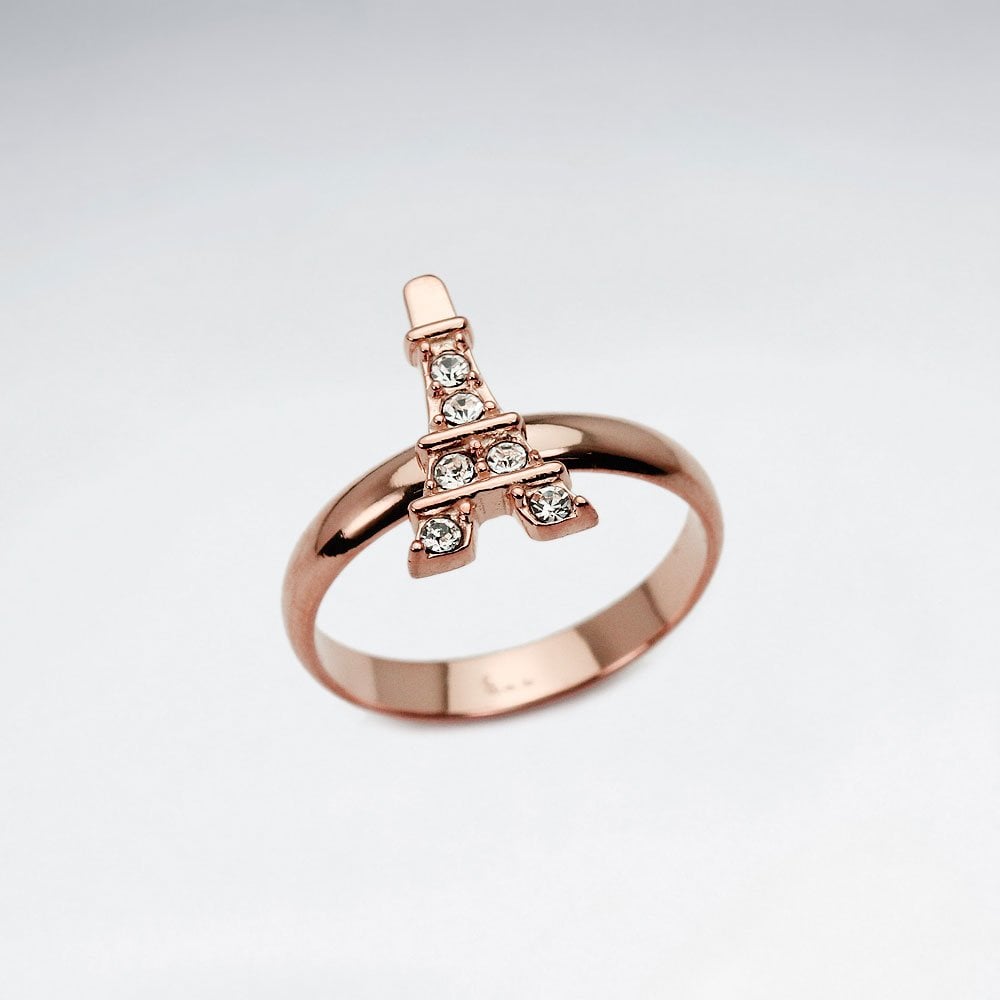 Sterling Silver Eiffel Tower With Crystal Ring