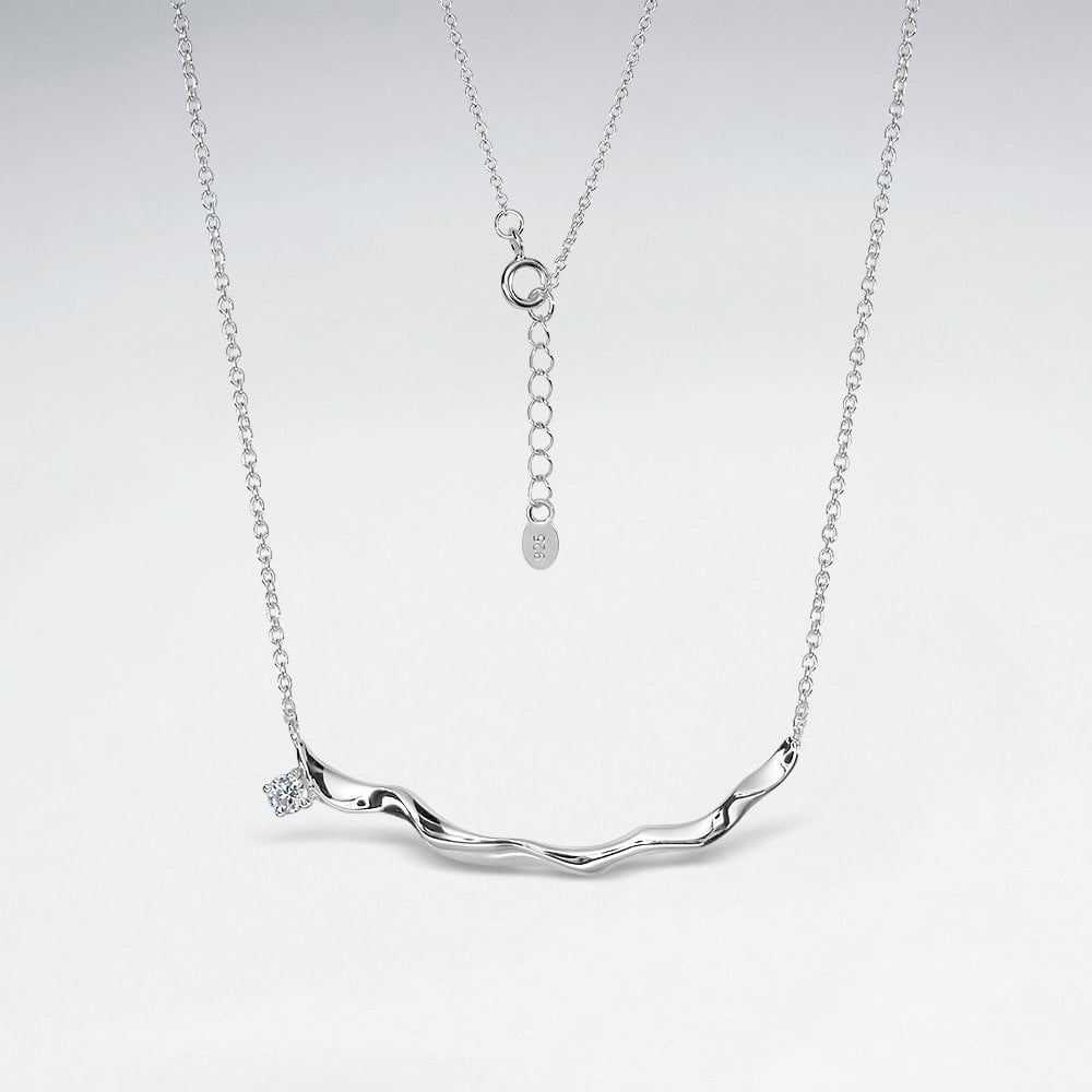 Sterling Silver Cubic Zirconia Curved Bar Necklace