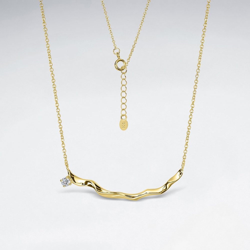 Sterling Silver Cubic Zirconia Curved Bar Necklace