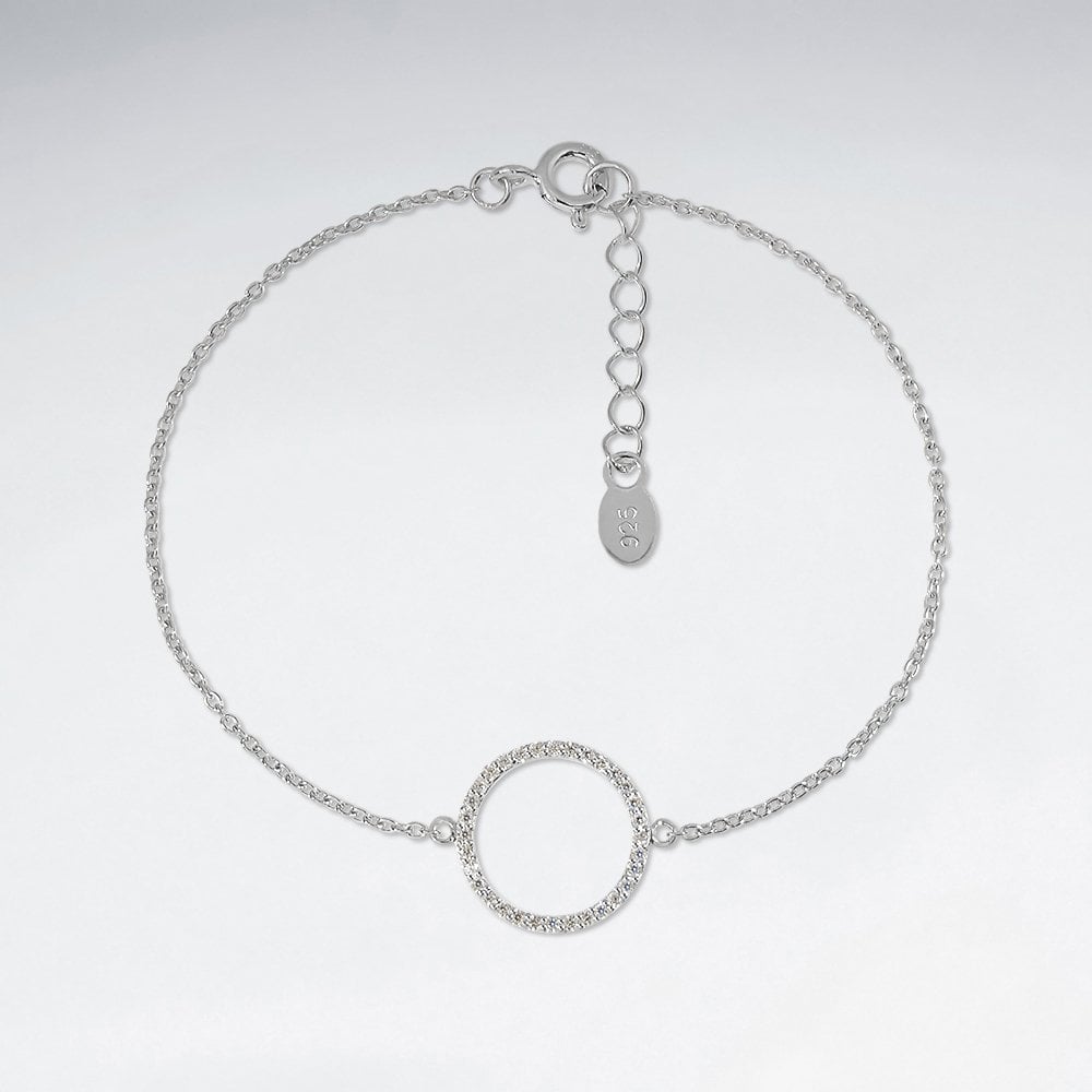 Sterling Silver Openwork Circle CZ Hoop Bracelet