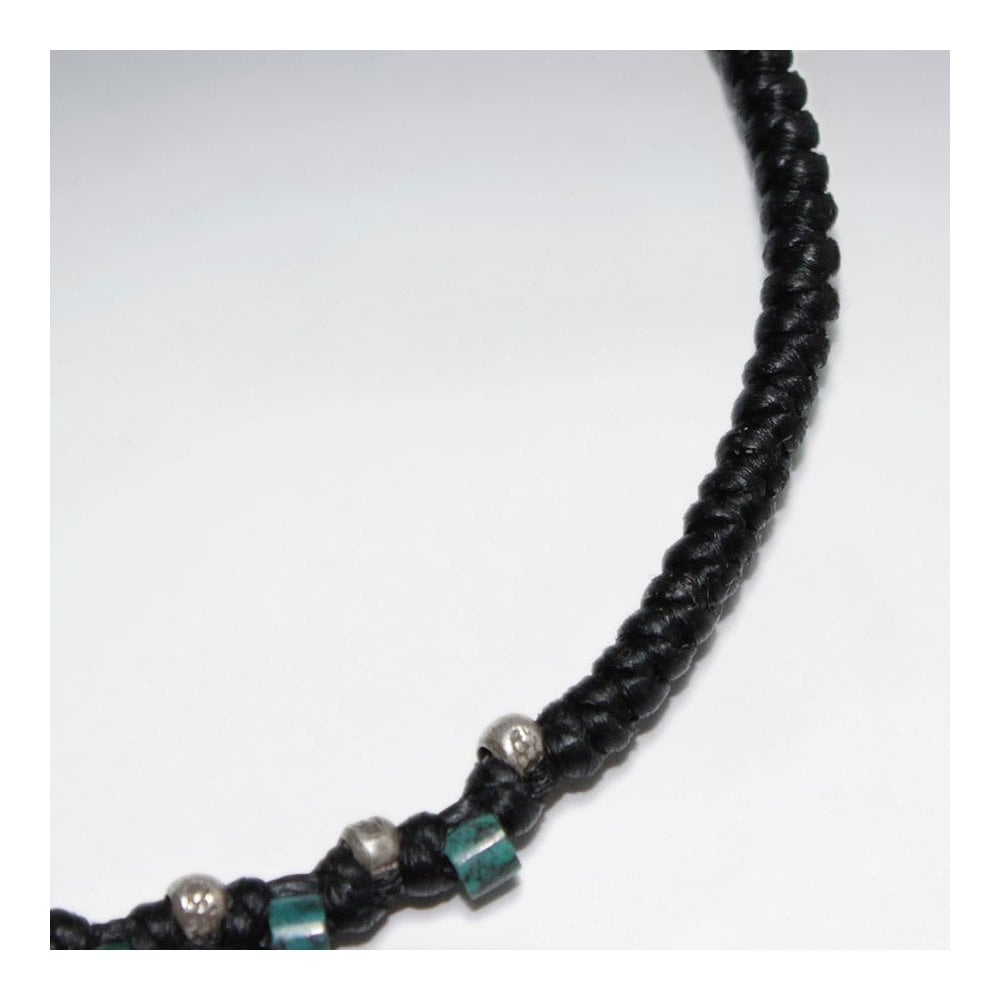 7" Adjustable Black Macrame Waxed Cotton Bracelet With Antique Hand Made Spiral Silver Charm