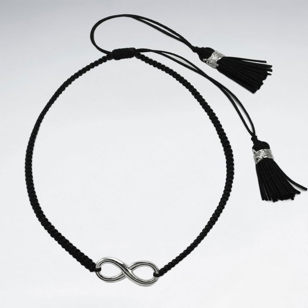 Waxed Cotton and Sterling Silver Infinity Bracelet