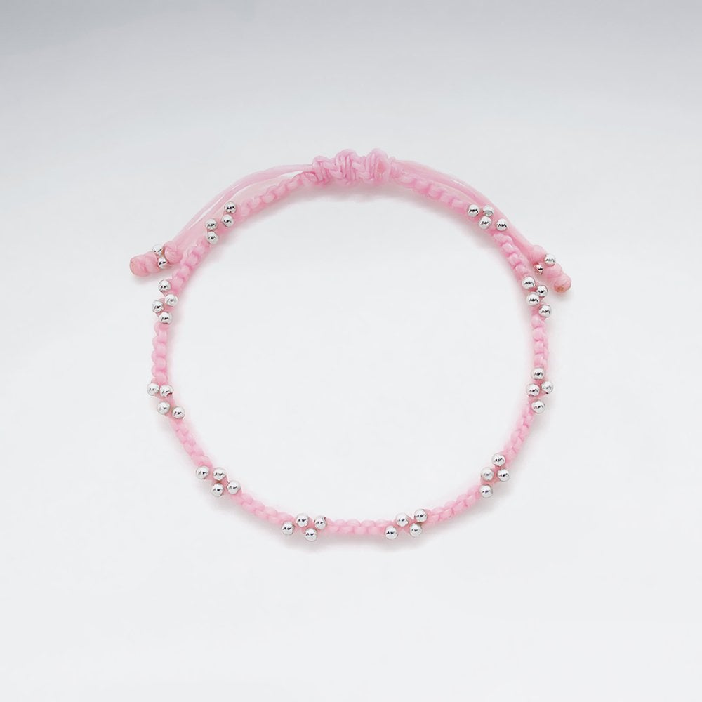 Black Waxed Cotton Silver Studded Tie Bracelet