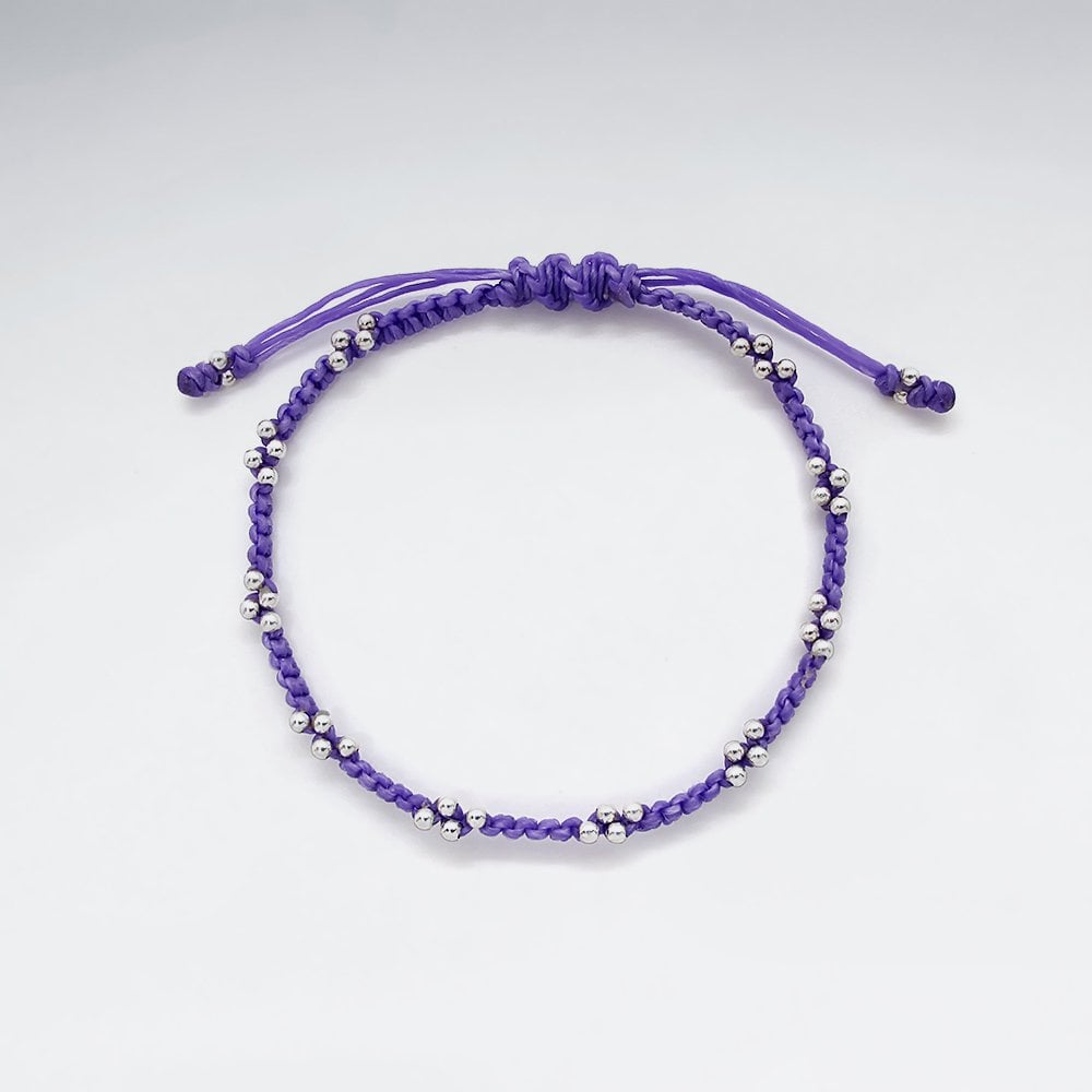 Black Waxed Cotton Silver Studded Tie Bracelet