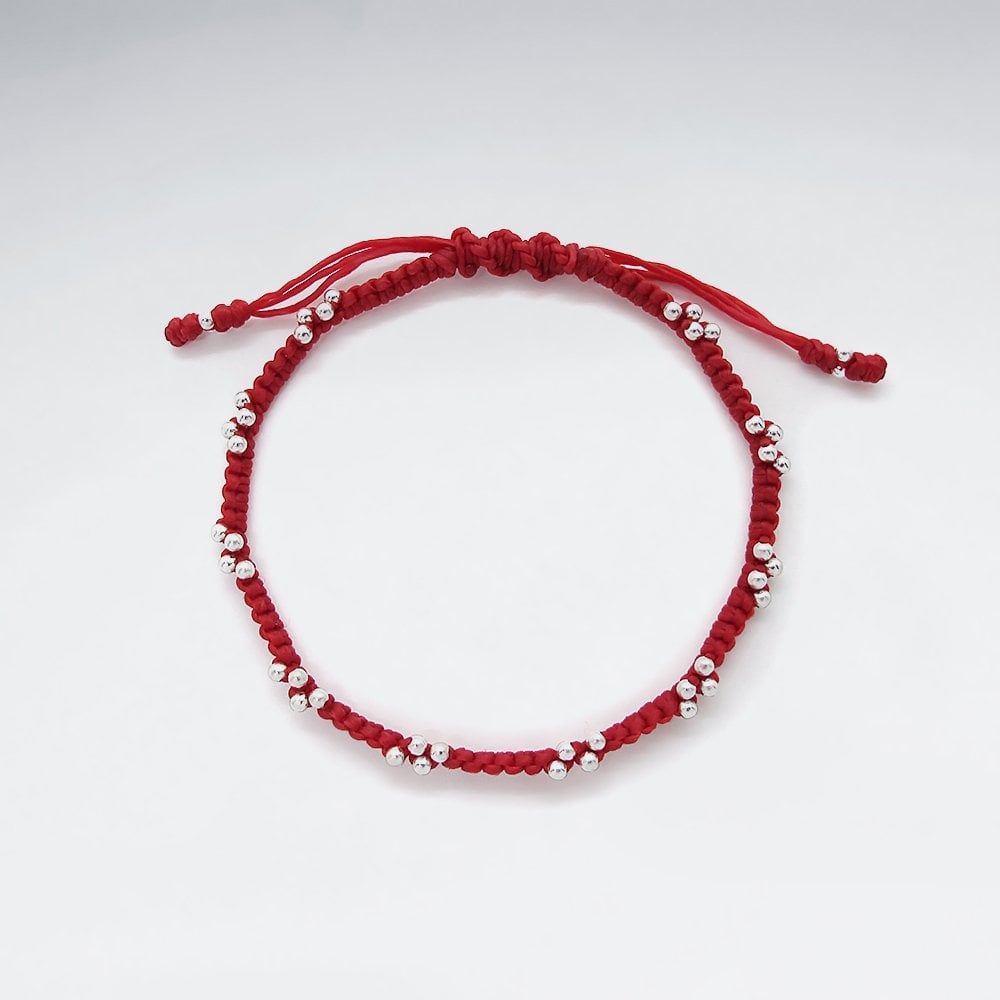 Black Waxed Cotton Silver Studded Tie Bracelet