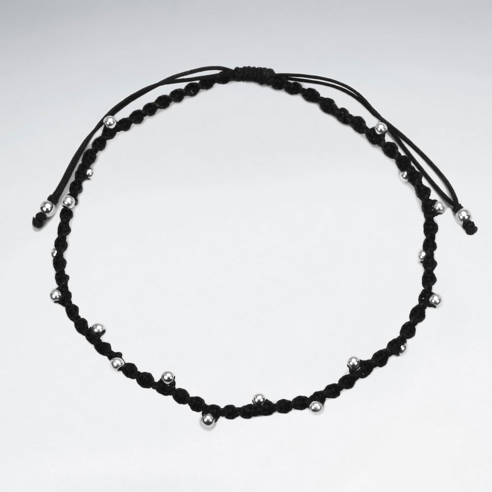 Waxed Cotton and Sterling Silver Ball Bracelet