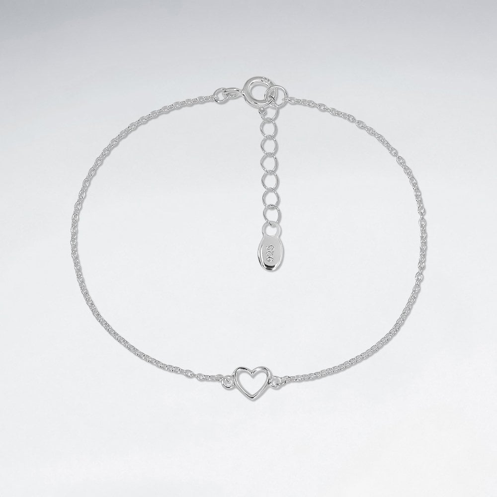 Sterling Silver Geometric Open Heart Bracelet