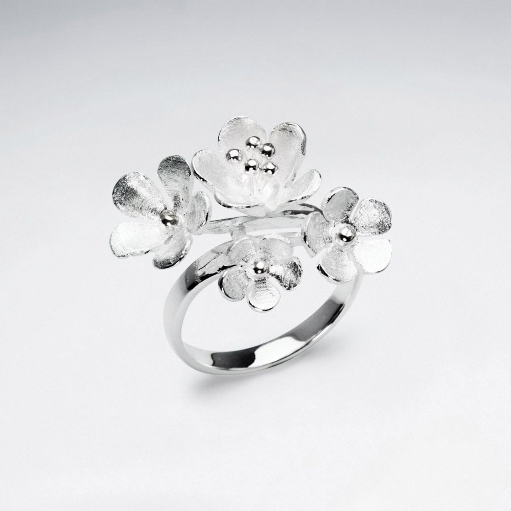 Mixed Flower Bouquet Sterling Silver Ring