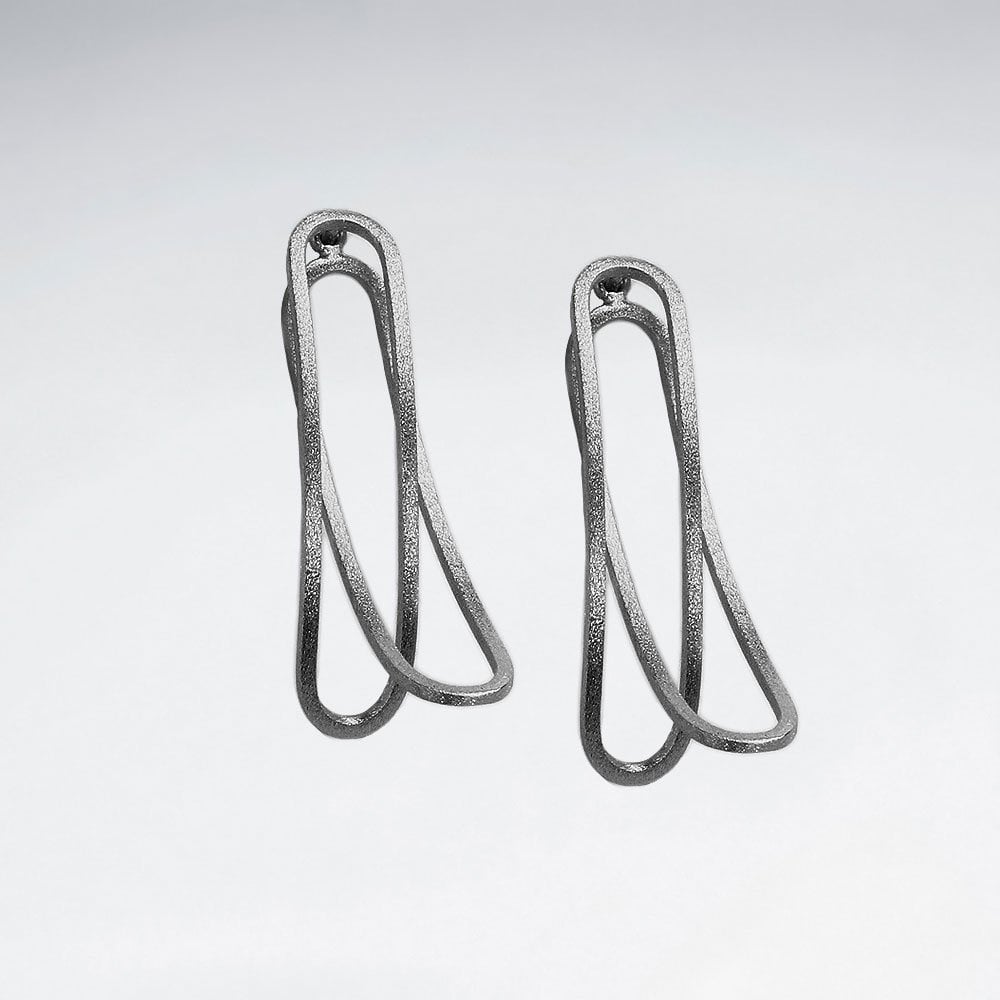 Sterling Silver Double Curving Openwork Paperclip Earrings